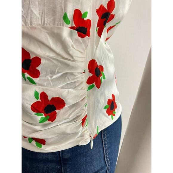 Caroline Constas M Silk Blouse White & Red Floral Rheya Flutter Sleeve Top $395 - Picture 5 of 9